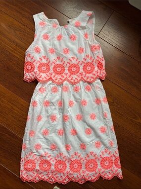 Crewcuts Girls White Dress with Coral Embroidered Accent